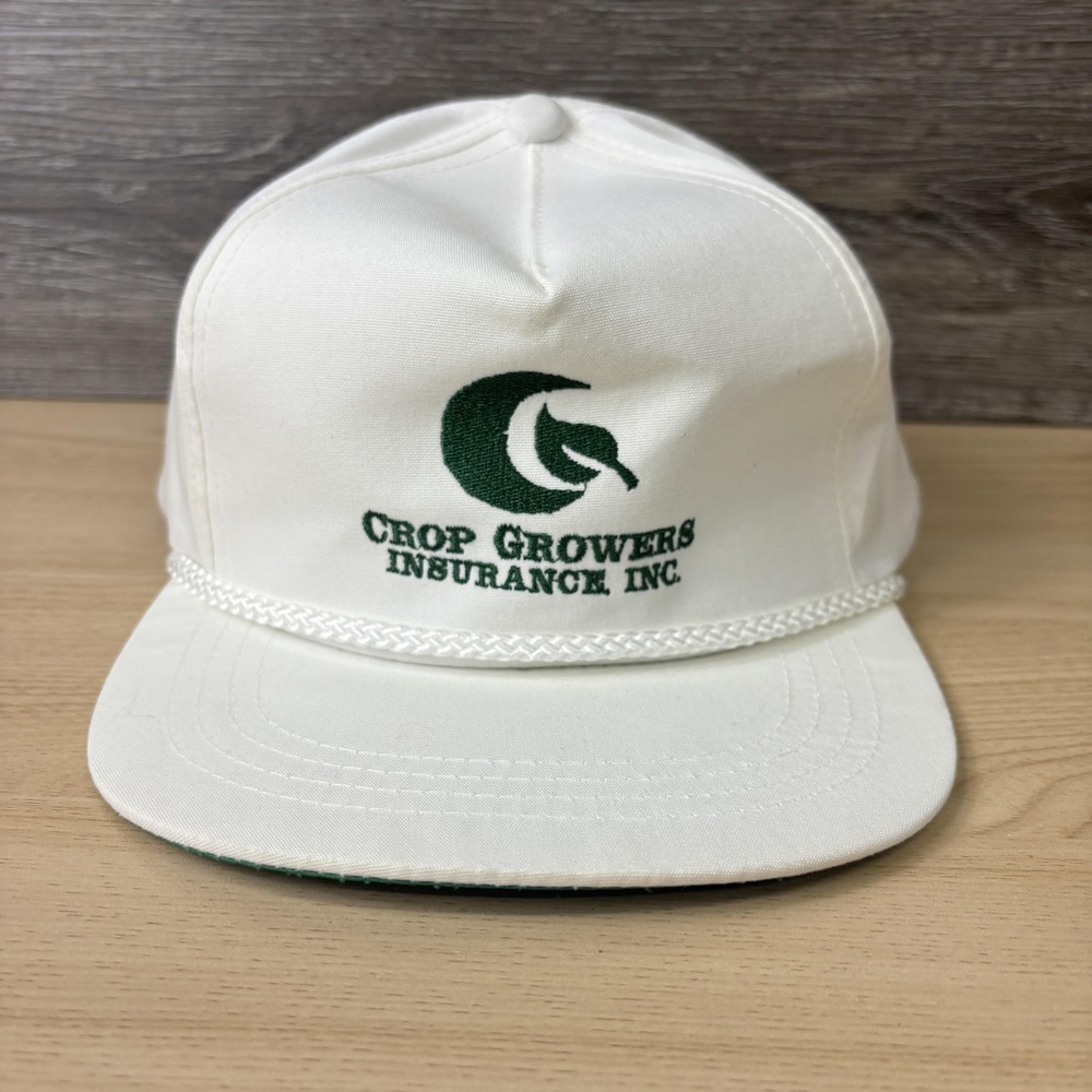 Vintage Crop Growers Insurance Inc Hat Cap Snap Back White Green Rope